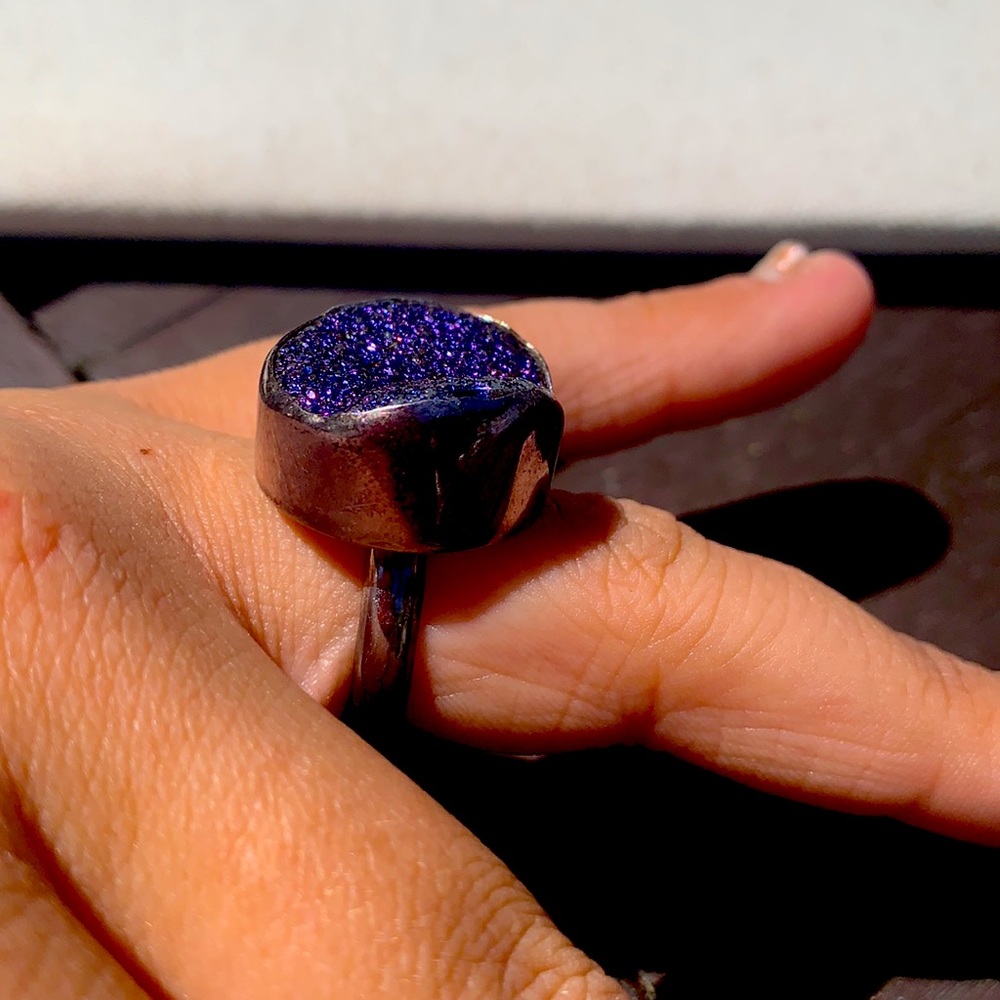 Druzy Iridescent 925 Silver Statement Ring - image 6